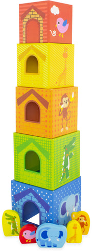 Montessori kocke - toranj s drvenim životinjama