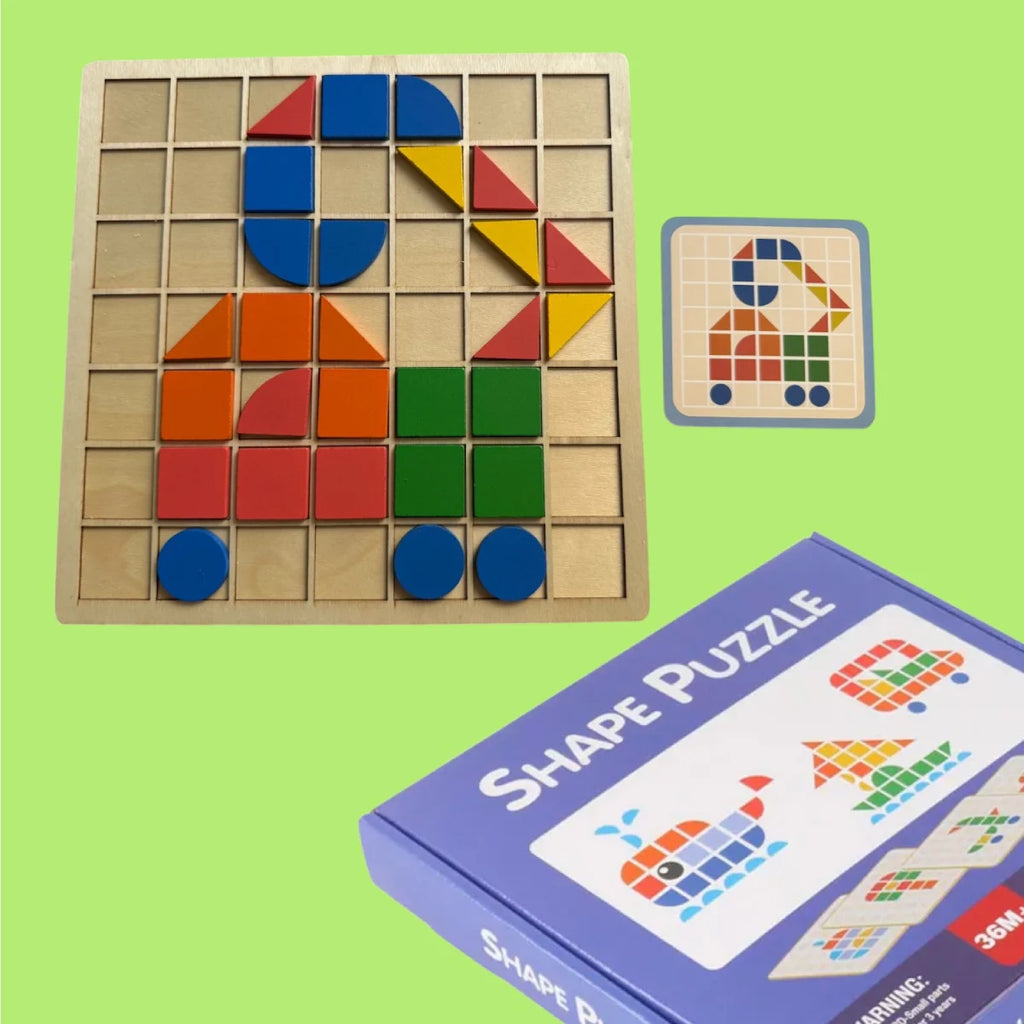 Drvena Montessori slagalica s oblicima i karticama 3 Malci znalci