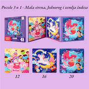 LEVELED Magnetne Puzzle 3 u 1 - Jednorog, Mala sirena i U zemlji čudesa
