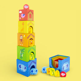 Montessori kocke - toranj s drvenim životinjama