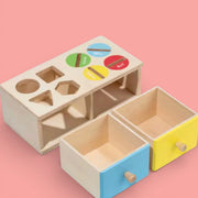 Montessori drvena kutija s drvenim ladicama za sortiranje - oblici i novčići