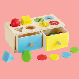 Montessori drvena kutija s drvenim ladicama za sortiranje - oblici i novčići